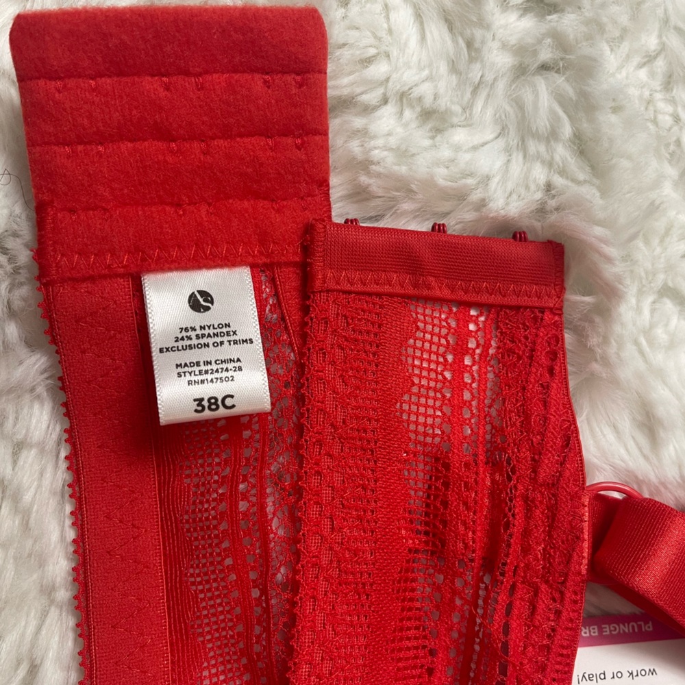 NWT Ashley Stewart Red Strappy Cage Plunge Underwire Lace Bra 38C - Picture 9 of 15
